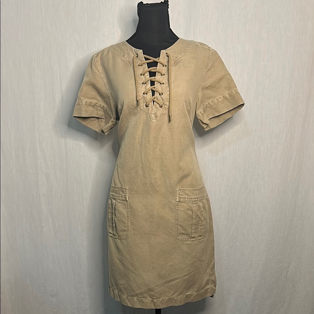 J. Crew Tan Lace-Up Casual Dress – Everyday Style with Pockets